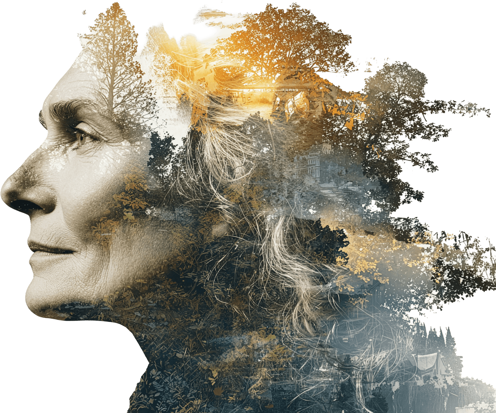 A face merging with nature — the transpersonal journey